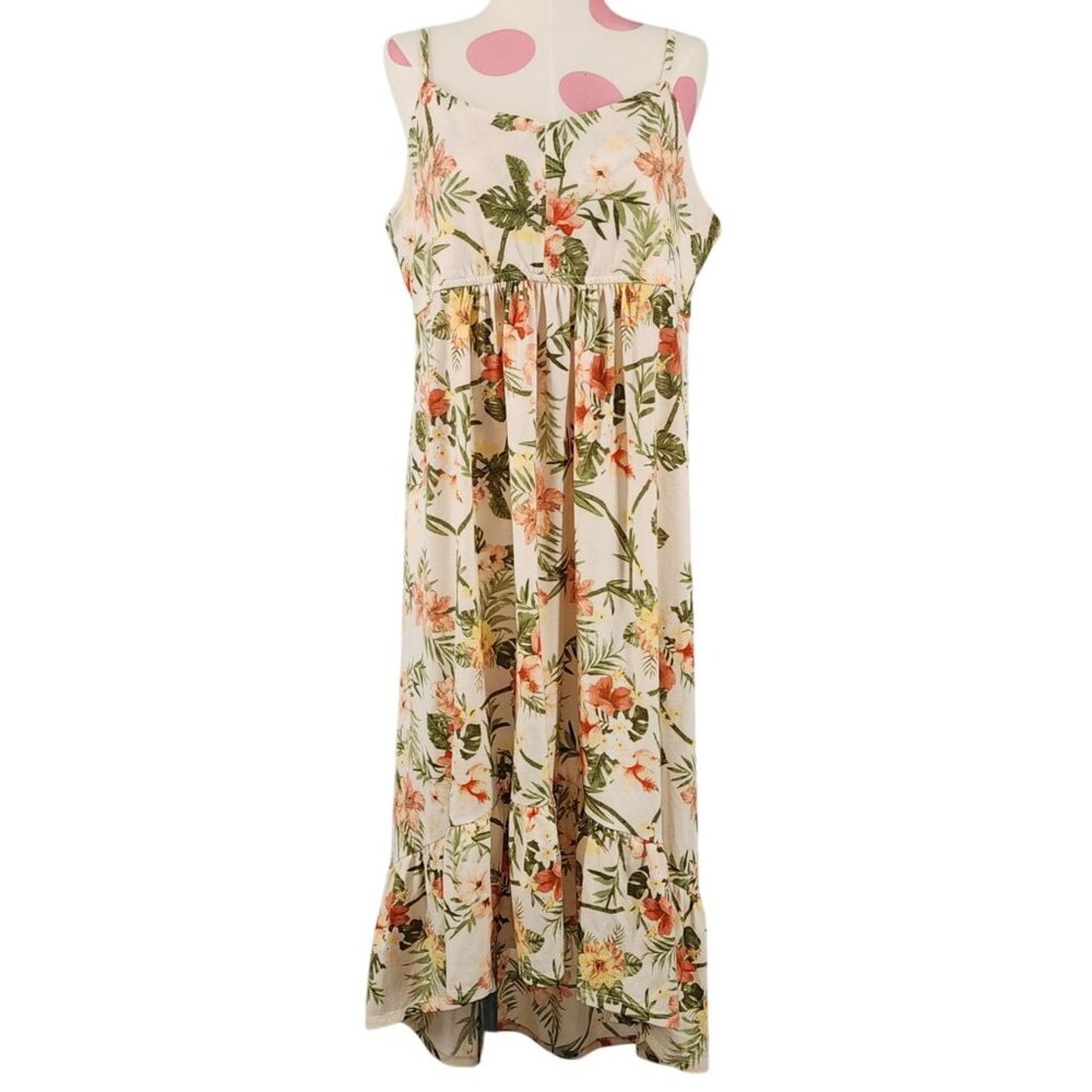 Women's Derek Heart Maternity Dress Tropical Floral Ruffled High Low Large